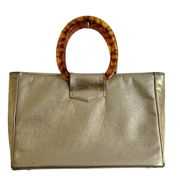 Vintage 1960s JR Florida Gold Tortoiseshell Handle Tote